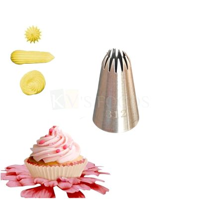1 PC Stainless Steel Closed Star Icing Piping Cake Nozzle No 312, Flowers Birthday Wedding Cake Decoration 14 Teeth Tip, Frosting, Whipping, Butter Cream, Pastry, Desserts, Cupcake, Kitchen Tools