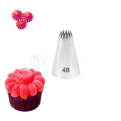 1 PC Stainless Steel Open Star Icing Piping Cake Nozzle No 4B, Flowers Birthday Wedding Cake Decoration, 14 Teeth Tip, Frosting, Whipping, Butter Cream, Pastry, Desserts, Cupcake, Kitchen Tools