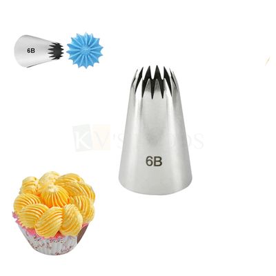 1 PC Stainless Steel French Closed Star Icing Piping Cake Nozzle No 6B, Flowers Birthday Wedding Cake Decoration 15 Teeth Tip, Frosting, Whipping, Butter Cream, Pastry, Cupcake, Kitchen Tools