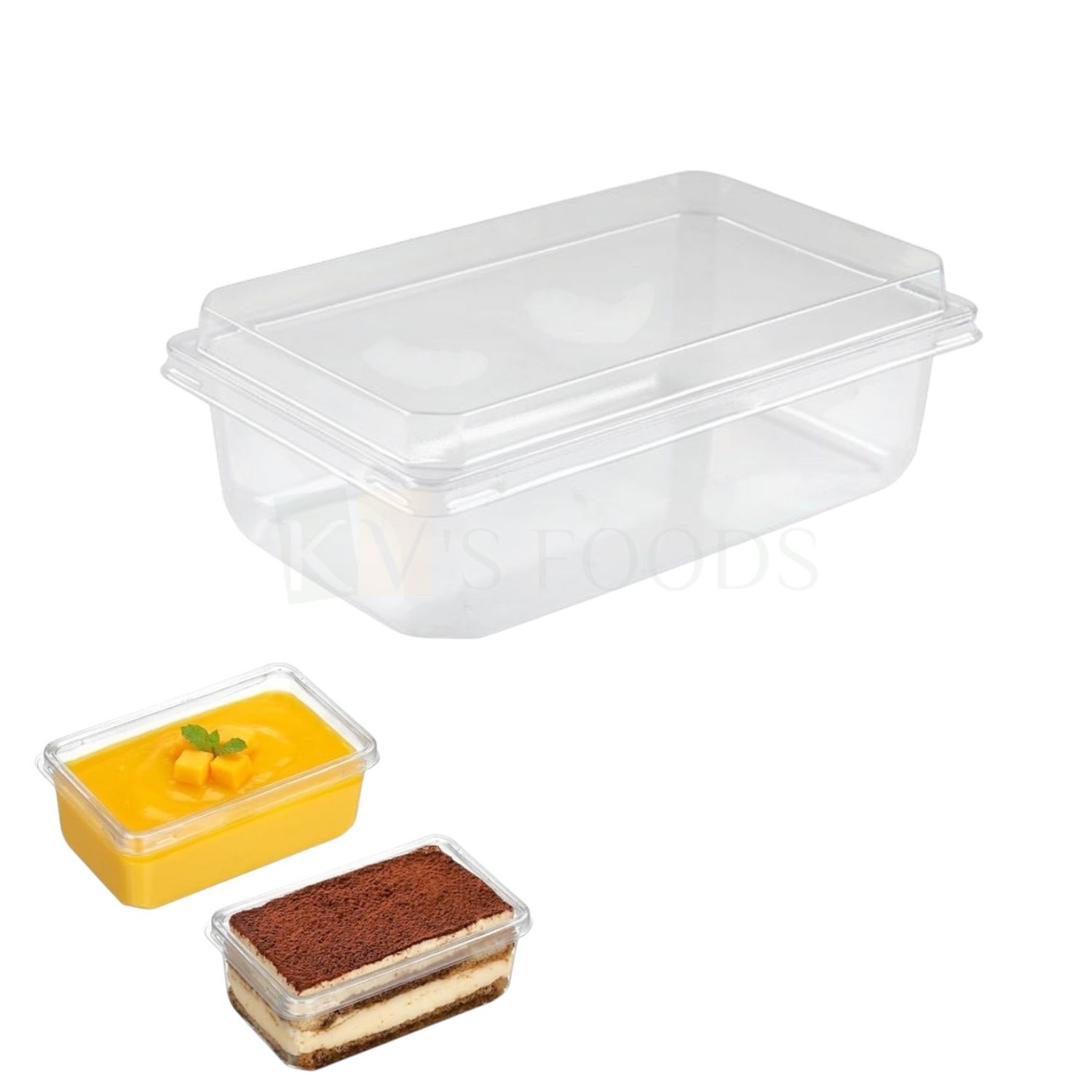 10PCS (J-11) Size 6.7 x 3.7 Inches, Height ~2.5 Inch Capacity ~ 470 ML Transparent Plastic Rectangle Tiramisu Dessert Box with Lid, Food Container, Chocolates Mousse Pudding Candy Short Cake Holder