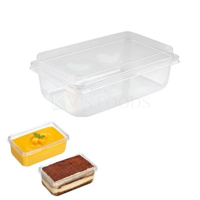 10PCS (J-11) Size 6.7 x 3.7 Inches, Height ~2.5 Inch Capacity ~ 470 ML Transparent Plastic Rectangle Tiramisu Dessert Box with Lid, Food Container, Chocolates Mousse Pudding Candy Short Cake Holder