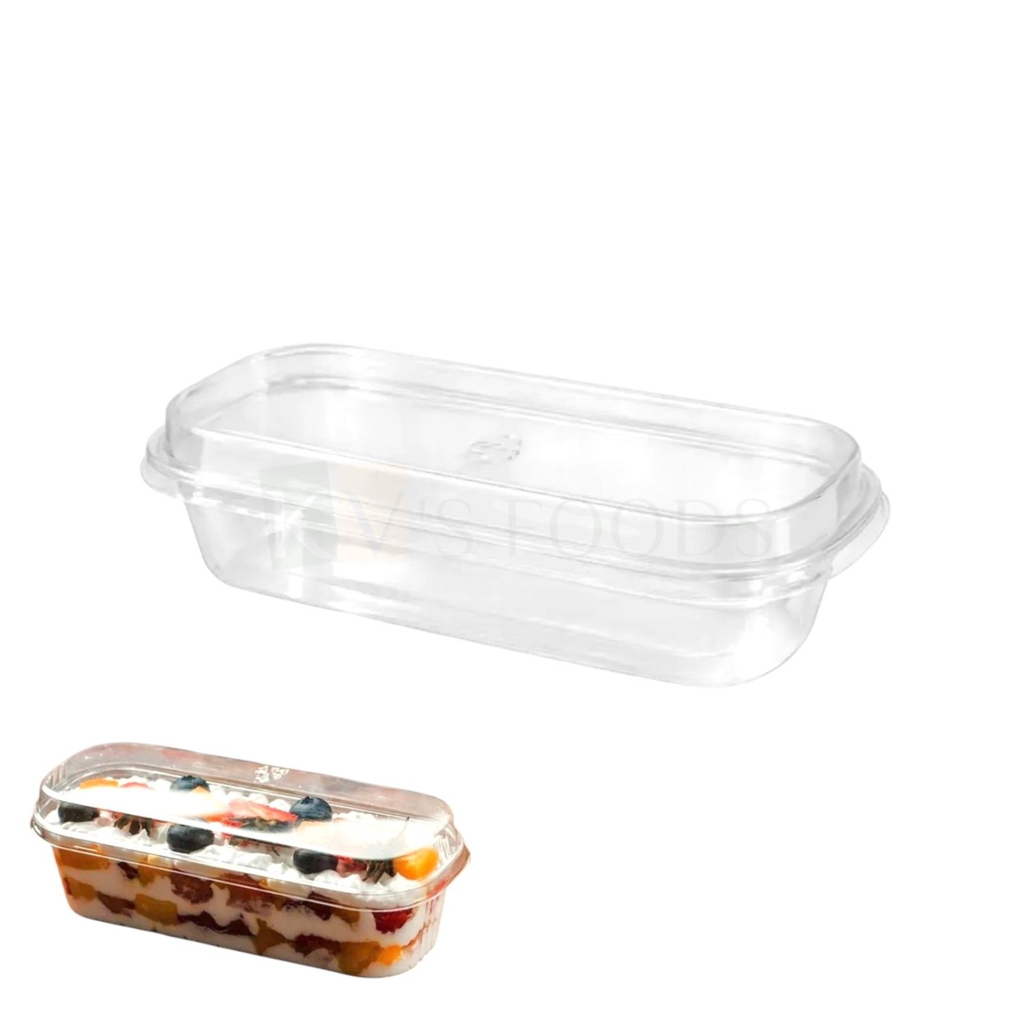 10PCS (Z599) Size 5.7 x 1.9 Inches, Height 2 Inch Capacity ~ 220 ML Transparent Plastic Rectangle Loaf Cake Container with Lid, Tiramisu Dessert Box, Chocolates Mousse, Pudding, Candies, Finger Food