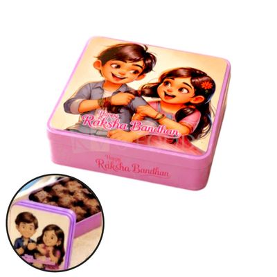 1 PC Pastel Pink, Size 6x6 Inch, Height 1.6 Inch, Square Raksha Bandhan Gift Tin Box with Lid  Gifting, Packing Chocolates, Cookies Muffins, Brownies, Cakes, Pralines, Bakery Containers, Storage Box