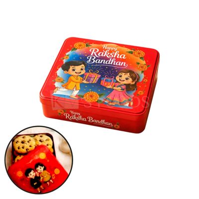 1 PC Red Colour, Size 6x6 Inch, Height 1.6 Inch, Square Raksha Bandhan Gift Tin Box with Lid  Gifting, Packing Chocolates, Cookies Muffins, Brownies, Cakes, Pralines, Bakery Containers, Storage Box