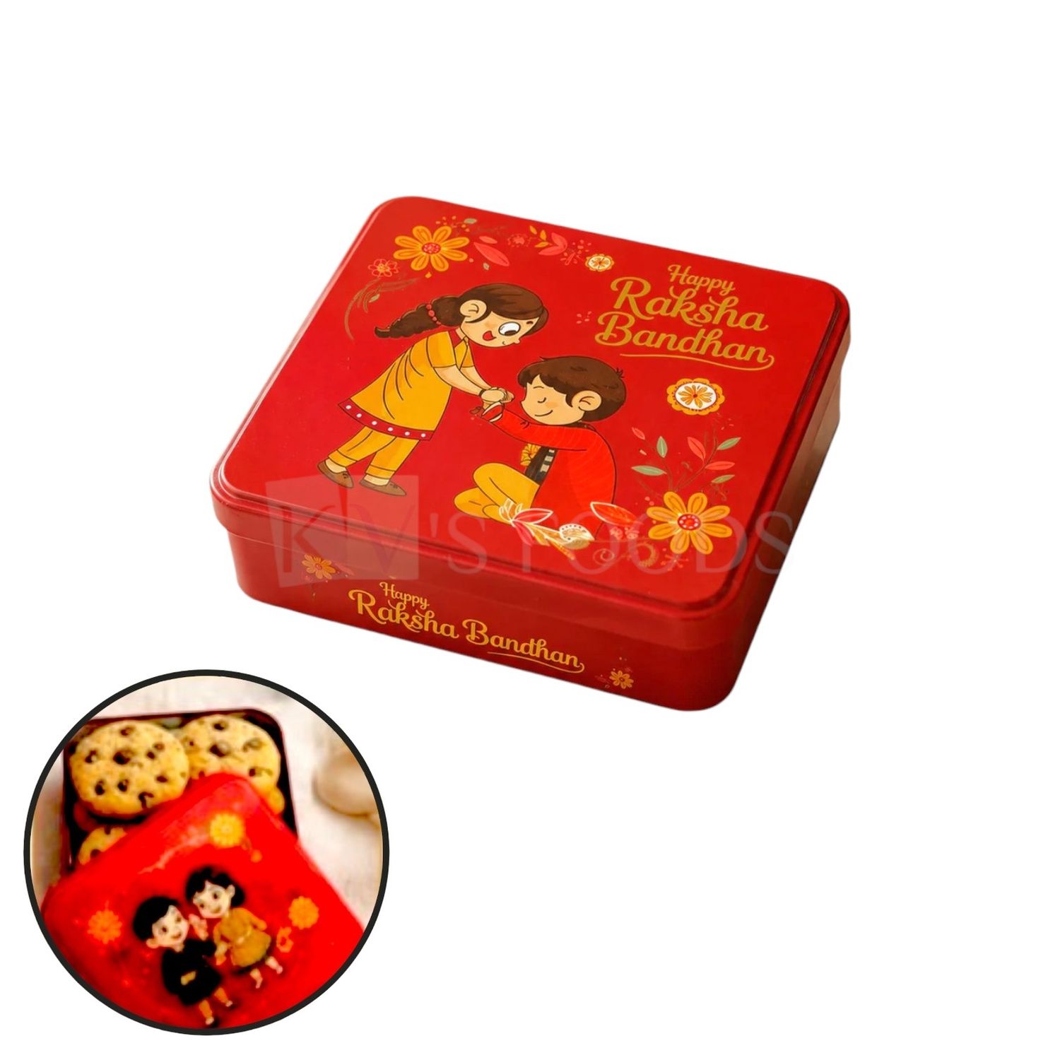 1 PC Dark Red Colour Size 6x6 Inch, Height 1.6 Inch, Square Raksha Bandhan Gift Tin Box with Lid  Gifting, Packing Chocolates, Cookies Muffins, Brownies, Cakes Pralines, Bakery Containers, Storage Box