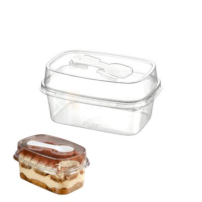 10PCS (GY-092) Size 4.4 x 2.5 Inches, Height 2.7 Inch Capacity ~7Oz/220 ML Transparent Plastic Rectangle Container with Lid &amp; Spoon Tiramisu, Dessert Chocolate Mousse Pudding Candy Cookies Short Cakes