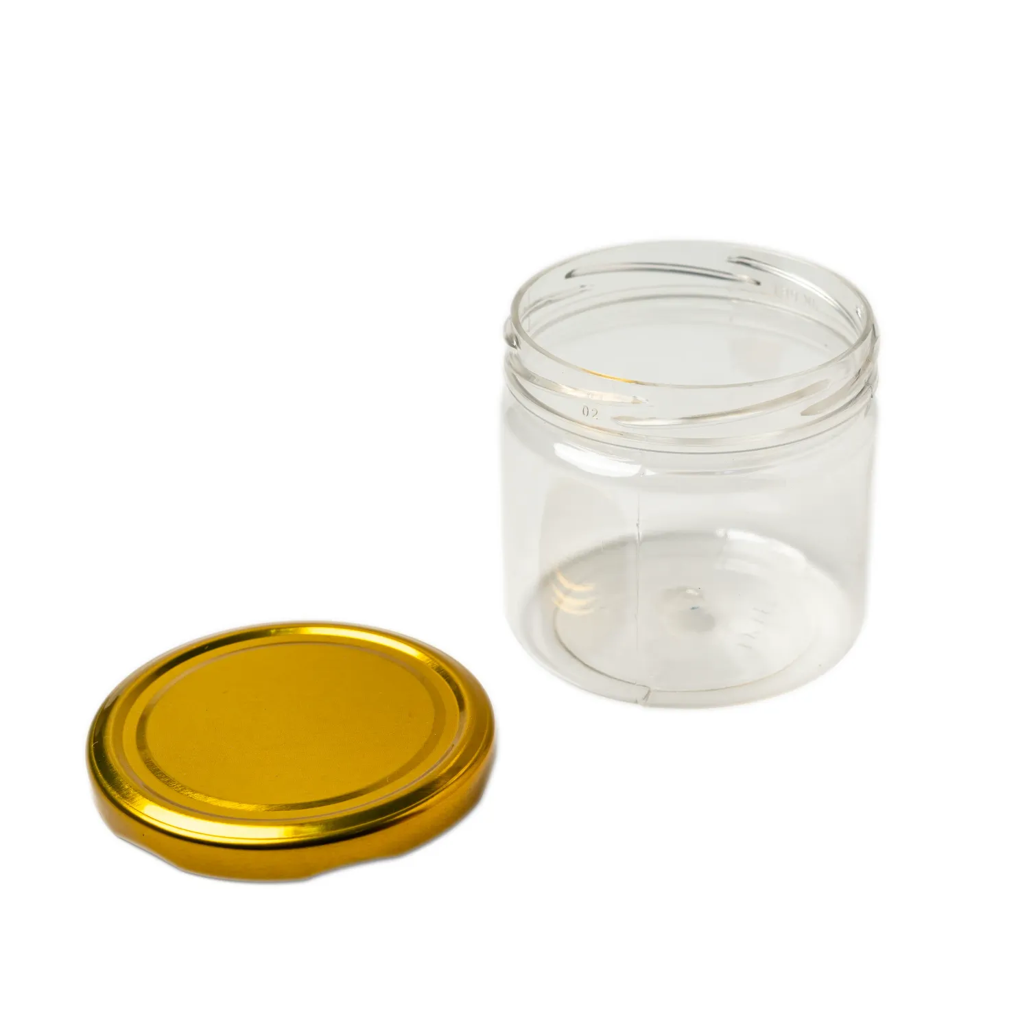 Set of 10 PET JARS 350ML Capacity WITH METALLIC GOLD LUG CAP Clear transparant Jar, Mousse Chocolate, Dryfruits, Candy, Spices, salsa, Multipurpose Round Airtight Jar Cake Packaging