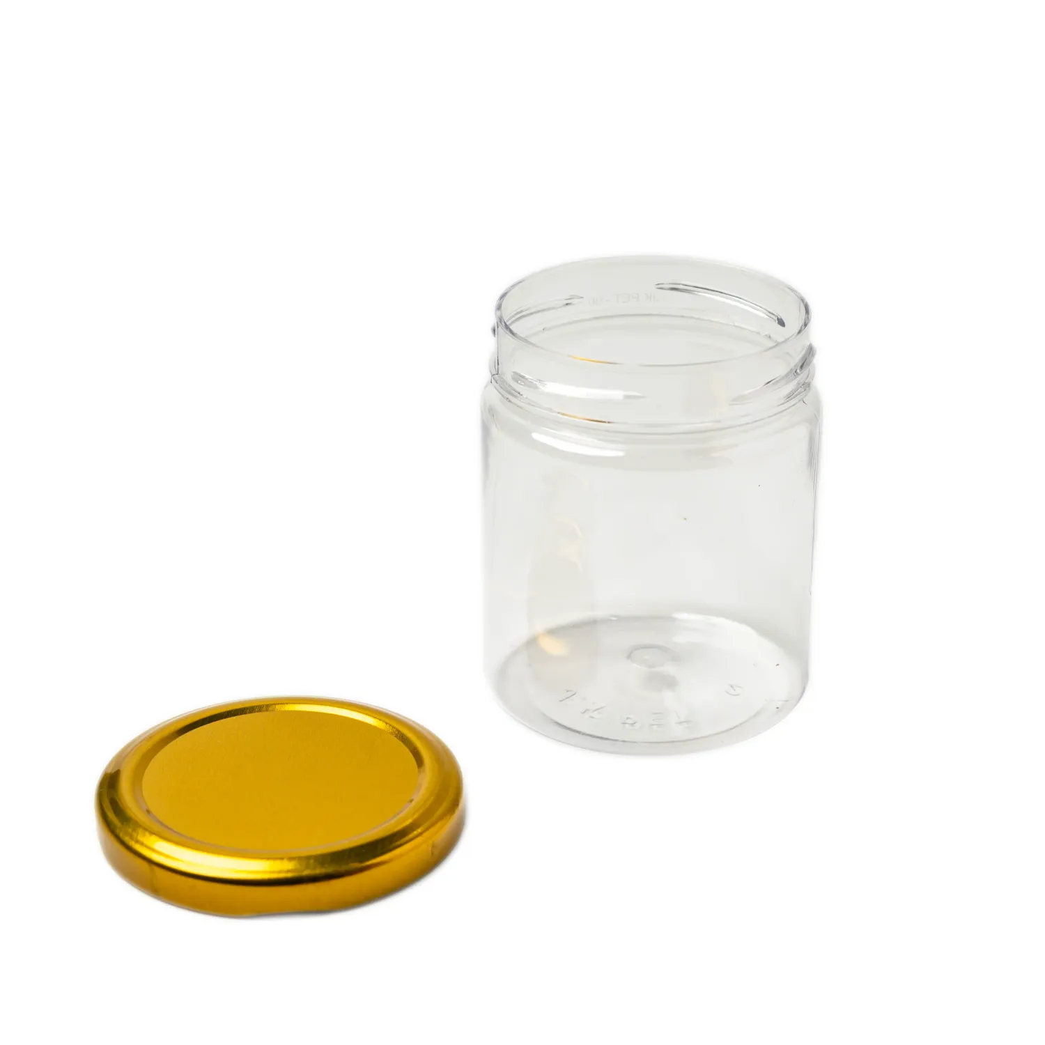 Set of 10 PET JARS 200 ML WITH METALLIC GOLD LUG CAP Clear transparant Jar, Mousse Chocolate, Dryfruits, Candy, Spices, salsa, Multipurpose Round Airtight Jar Cake Packaging