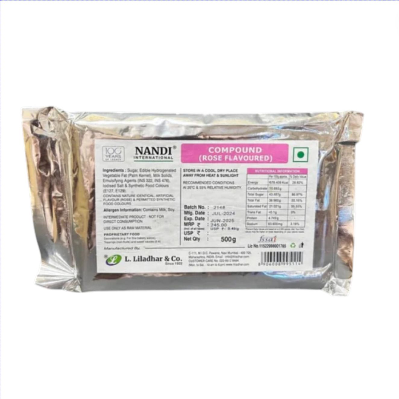 Nandi Rose Flavoured Chocolate Compound 500gm