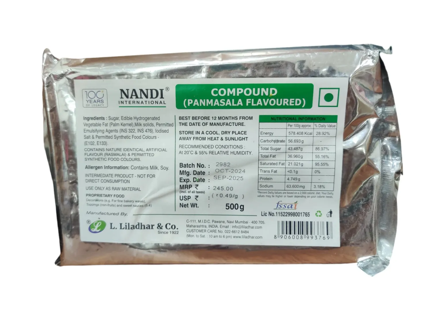 Nandi Pan Masala Flavoured Chocolate Compound 500gm