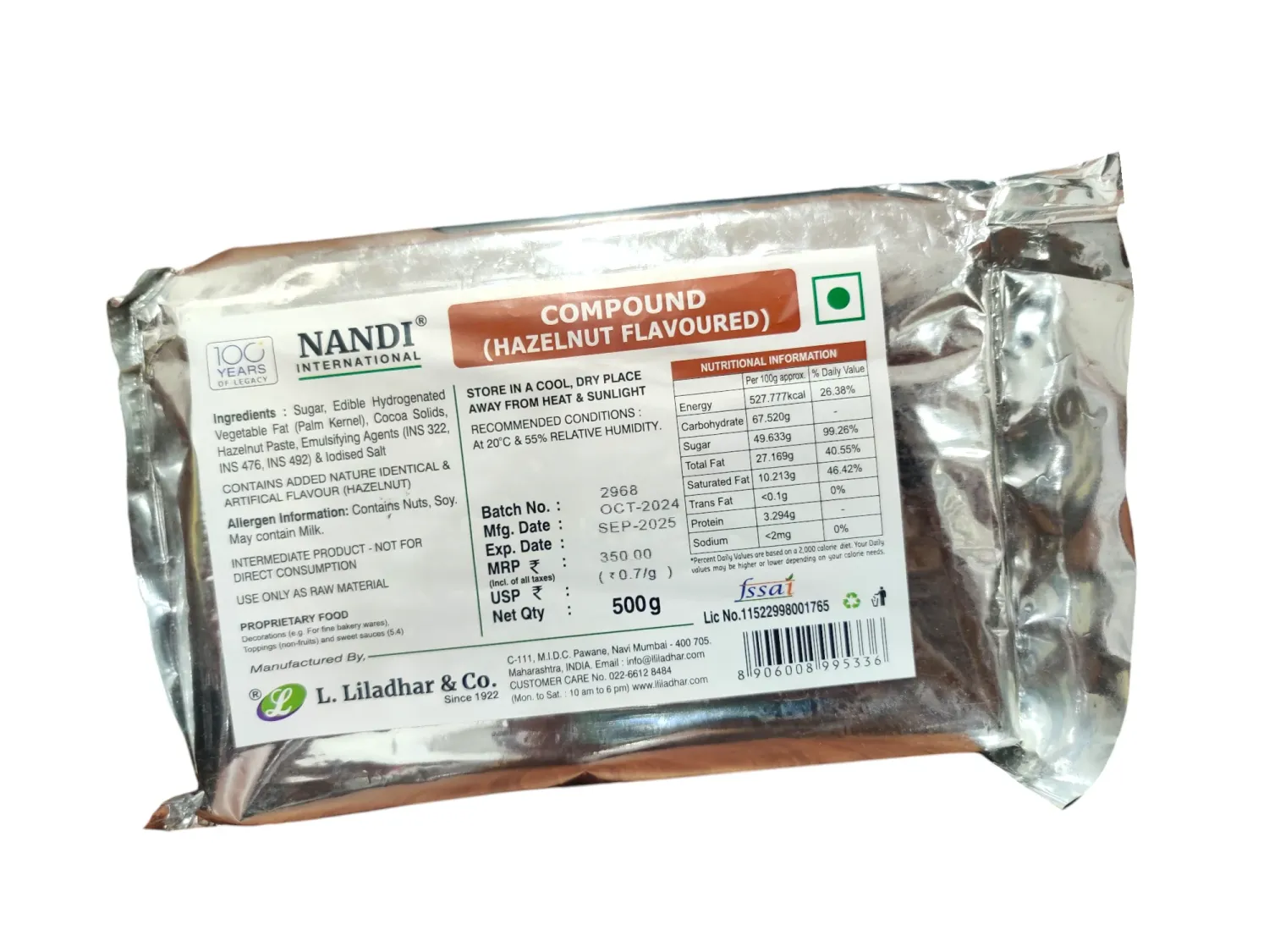 Nandi Hazelnut Flavoured Chocolate Compound 500gm