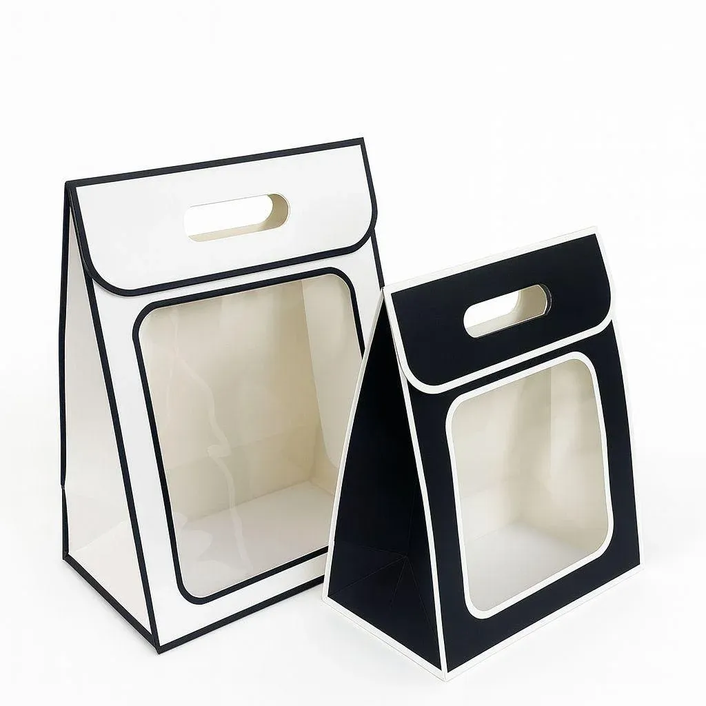 Set of 10 Pcs Flip Top Border Frame Hamper Tote Bag with transparent window and velcro closure  14x10x6 Inch Goodie bag, Gift bag, hamper bag, Packing, Return gift bag, Events, Diwali, Festival