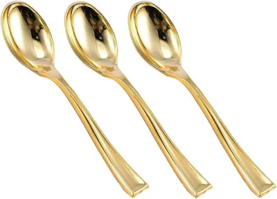 50 PCS Disposable Mini METALLIC GOLD SPOON for Ice-Length 4 Inch, cream, Dream cake tins, Desserts, Party Catering Takeaway Food Service, Picnic, Bday Weddings Multipurposes Spoons