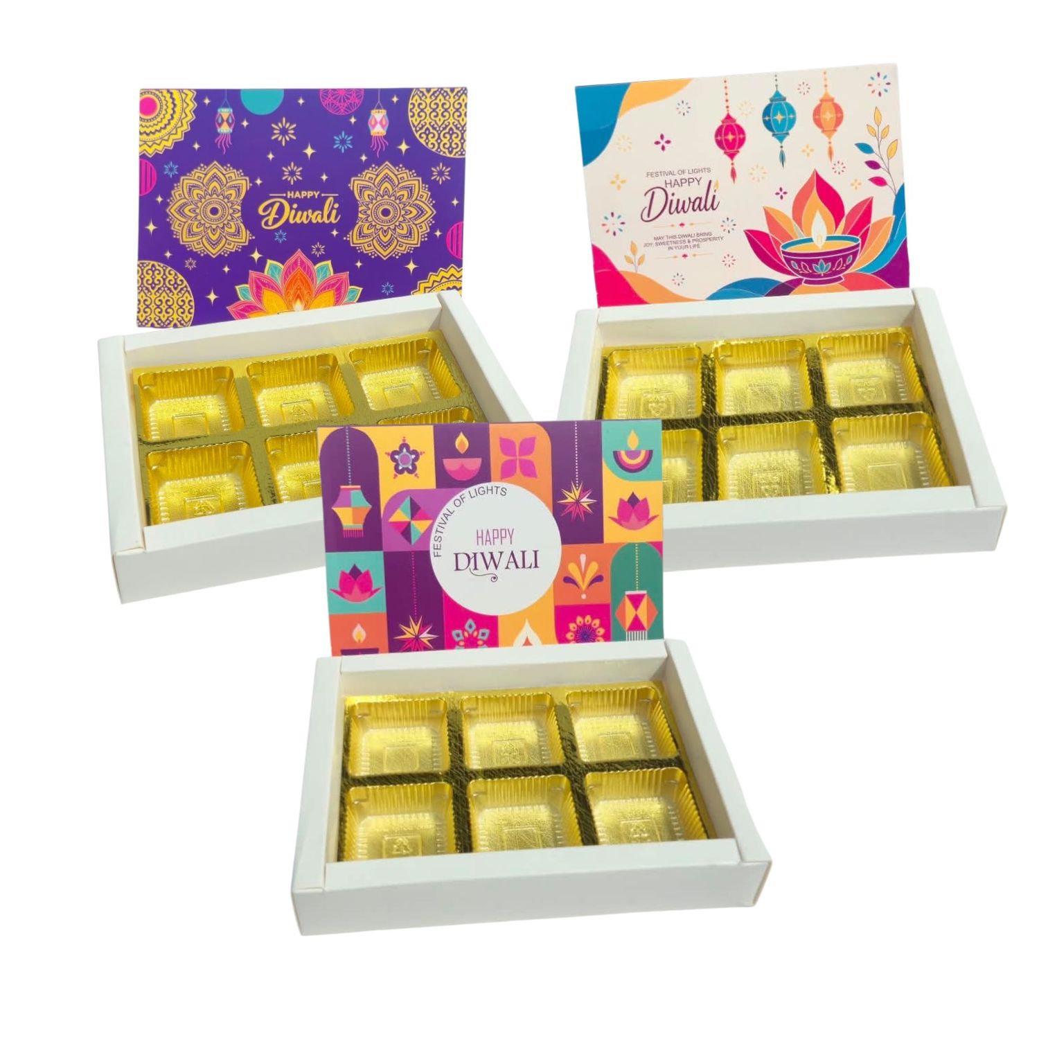 Set of 10 PCS rectangular 6 Cavity Diwali Printed Chocolate Slider Box Festive Design Patterns and Colour Packaging DIY Gift box