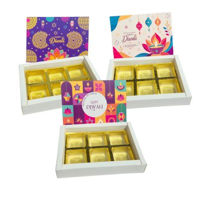 Set of 10 PCS rectangular 6 Cavity Diwali Printed Chocolate Slider Box Festive Design Patterns and Colour Packaging DIY Gift box