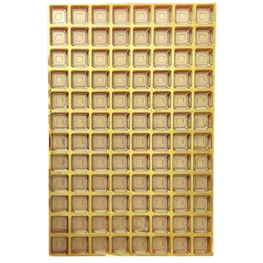 96 Cavity Chocolate Packing Tray, Golden Colour Plastic Square Mould for Sweets, Candies, Chocolate Truffles, Dry Fruits, Chocolate Ball Empty Reusable Dessert Box Insert Premium Gift Packaging Tray