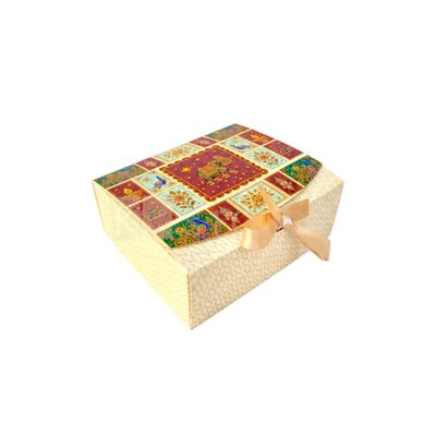 Set of 10 PCS Rectangle Bandhani Print Big Hamper Ribbon Box, Ethnic Box, Size 9x7x3 Inch for Chocolates, Sweets, Mithai, Premium Festive Hamper Box in Matt Finished Design, Reusable Gift Packaging