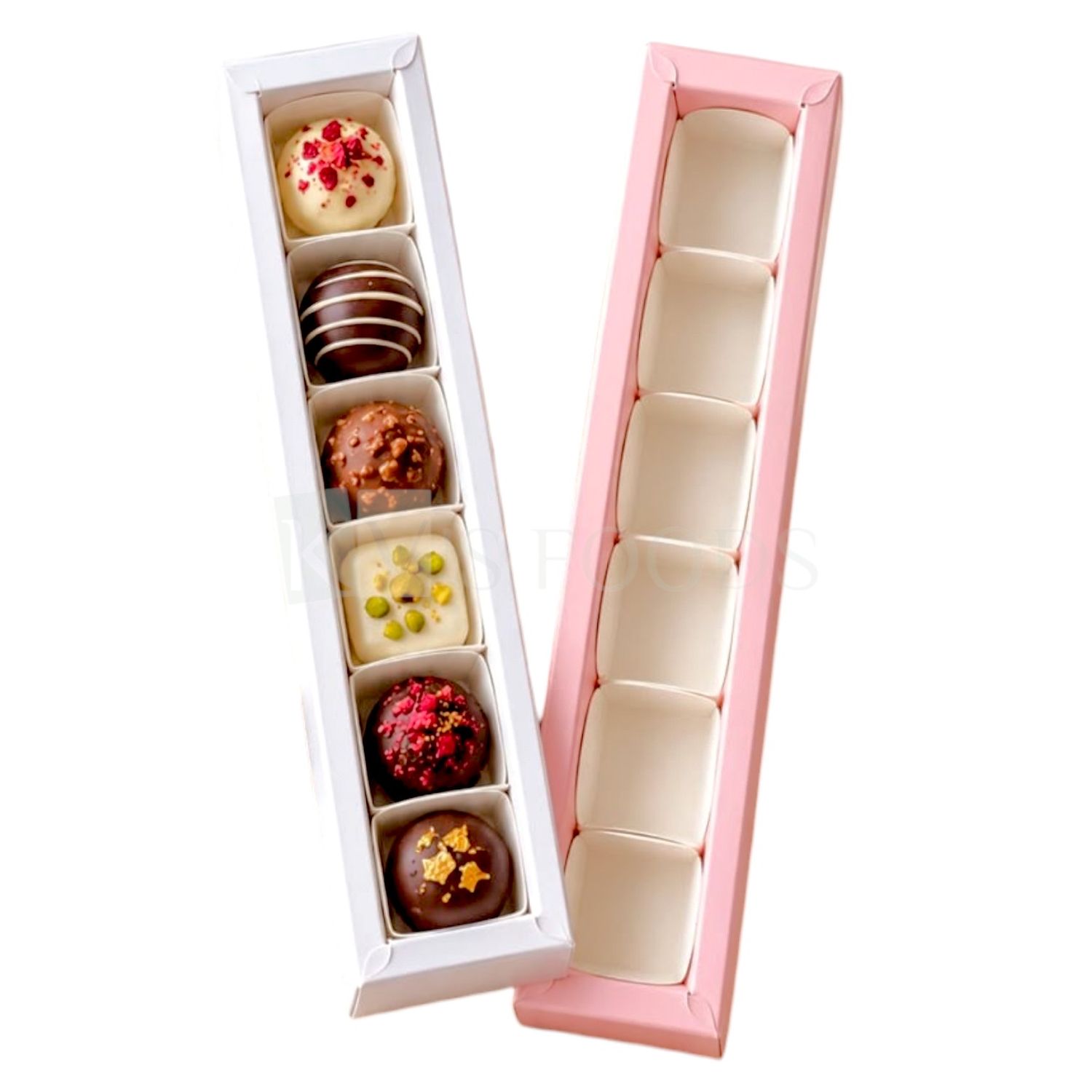 Set of 10 PCS White/Pink, 6 Cavity President Chocolate Boxes with Transparent Lid and Cavity, Hamper Box for Cookies Chocolates Sweets, Truffles, Pralines Ladoo Candles Pacakging DIY Festival Gift box