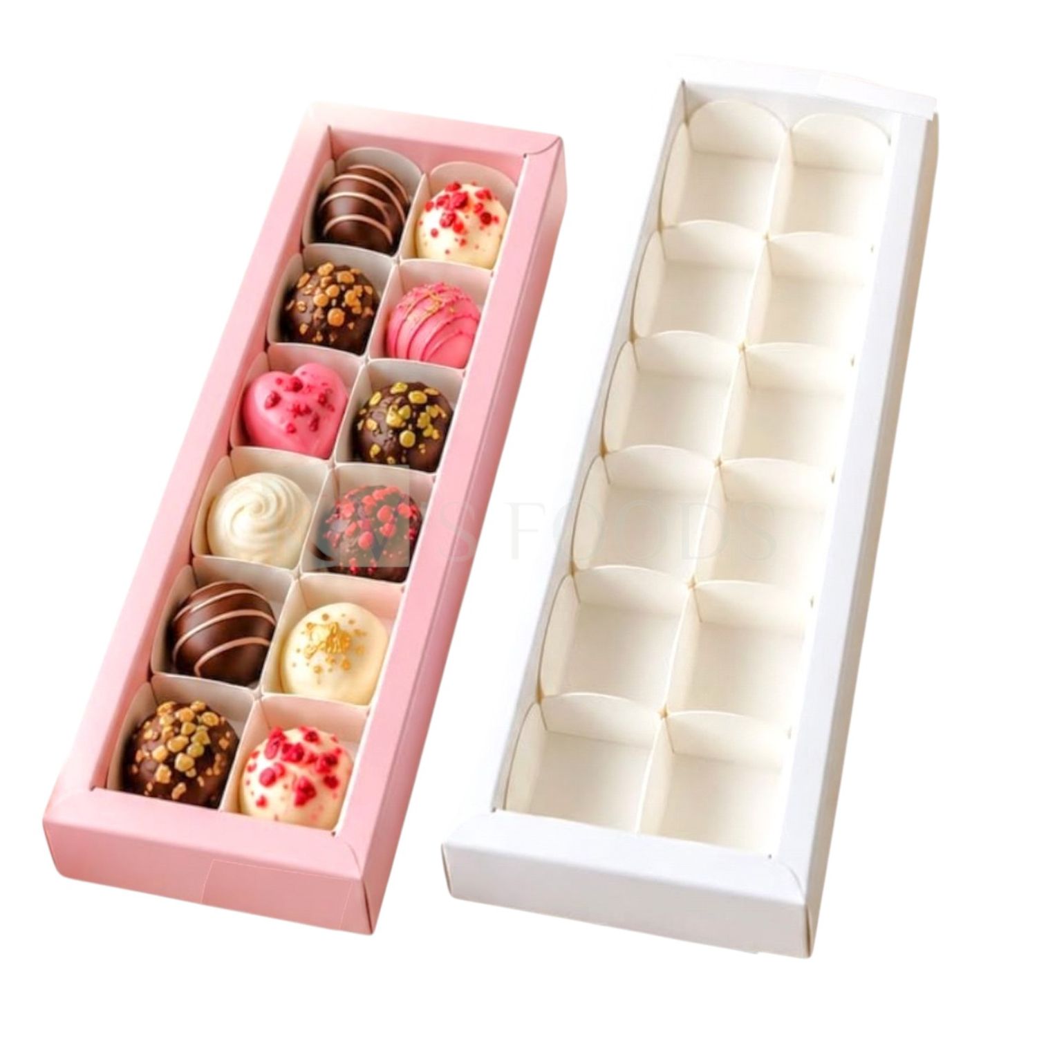 Set of 10 PCS White/Pink, 12 Cavity President Chocolate Boxes with Transparent Lid and Cavity, Hamper Box for Cookies, Chocolates Sweets, Truffles, Pralines Ladoo Candles Pacakging DIY Festival box