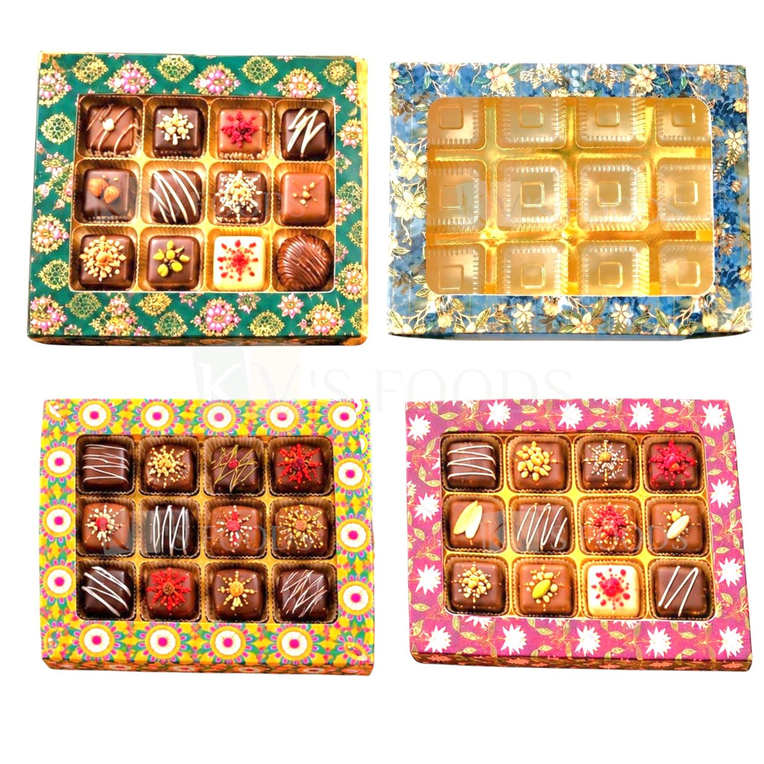 Set of 10 PCS Rectangular 12 Cavity Multipurpose Festive/Floral Design Printed Chocolate Hamper Boxes for Chocolates, Ladoos, Sweets, Mithai, Truffles, Pralines, Brownies, Kunafa Gift Packaging