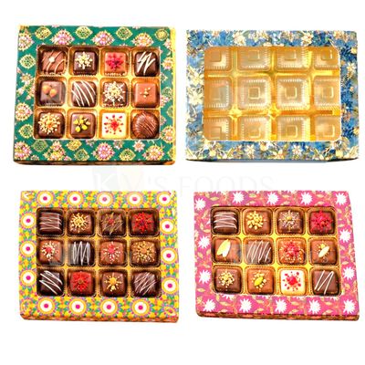 Set of 10 PCS Rectangular 12 Cavity Multipurpose Festive/Floral Design Printed Chocolate Hamper Boxes for Chocolates, Ladoos, Sweets, Mithai, Truffles, Pralines, Brownies, Kunafa Gift Packaging
