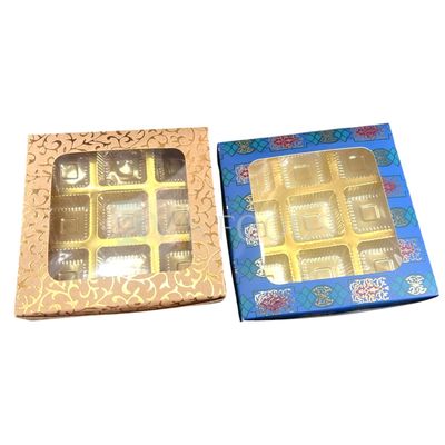 Set of 10 PCS Golden/Blue Colour with Festive Design Multipurpose Chocolate Boxes Square, Hamper Box for Baklava, Kunafa, Ladoos Sweets/Mithai Truffles, Candy, Jelly, DIY Bakery Gift Packaging