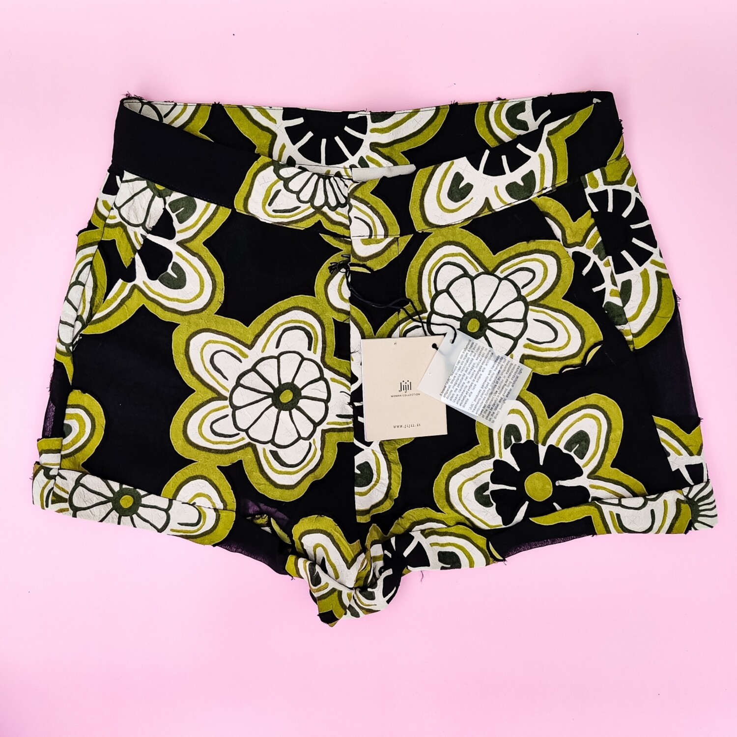 Short fleuri été noir et vert