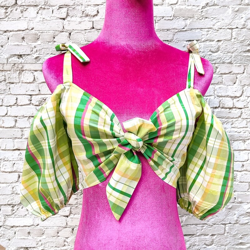 Plaid Tie-Front Crop Top – Green