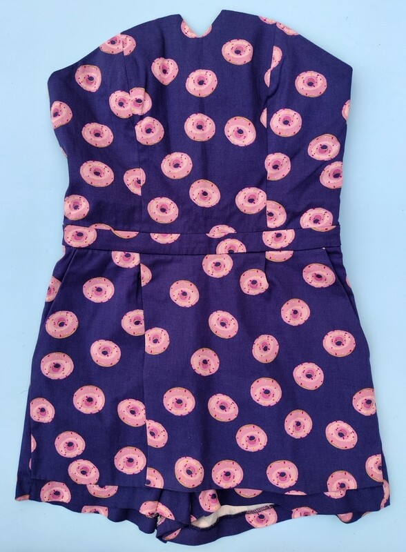 Women’s Denim Bustier Jumpsuit with Donut Print