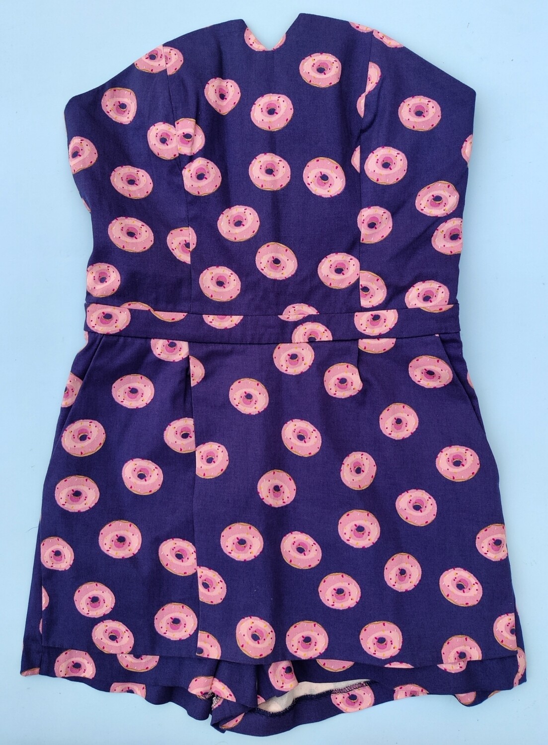 Women’s Denim Bustier Jumpsuit with Donut Print