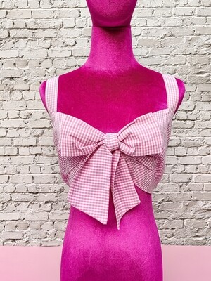 Vichy Pink Tie-Front Crop Top - Size M