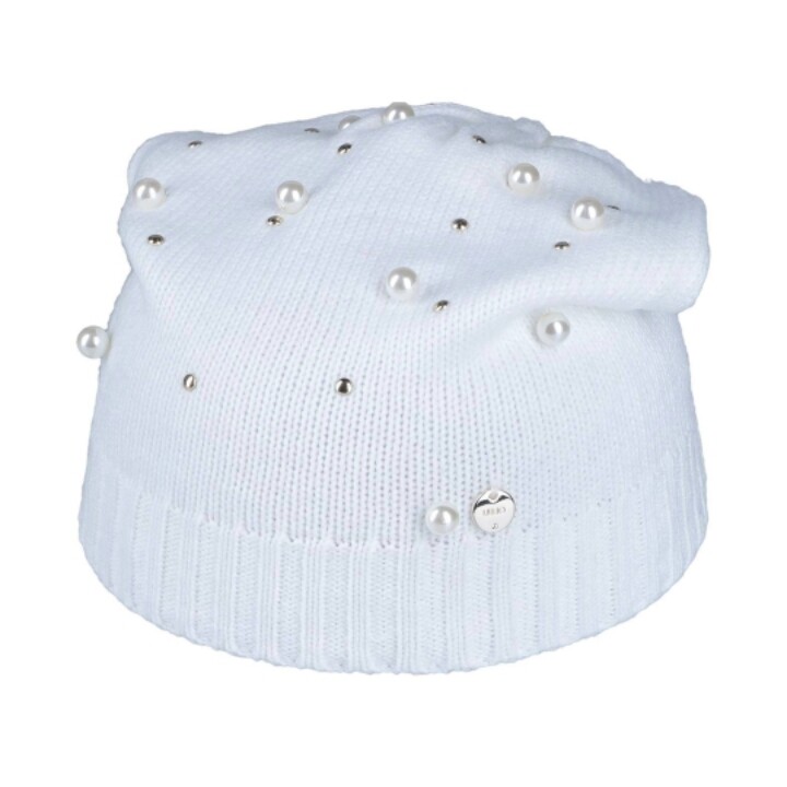 Bonnet Bijoux Femme Laine Blanc avec Perles et Strass - Liu Jo