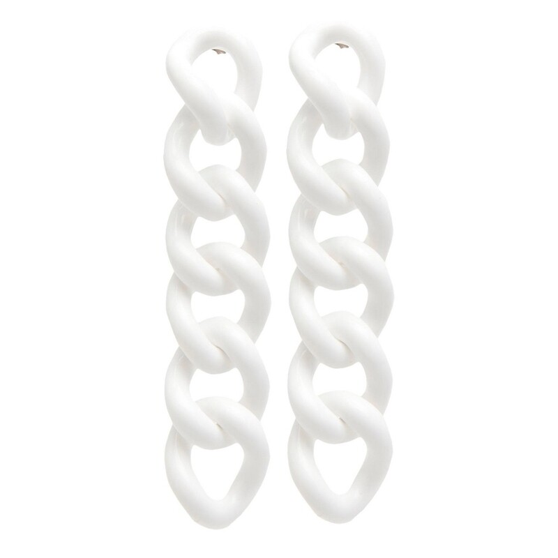White Dangle Earring with Wide Links