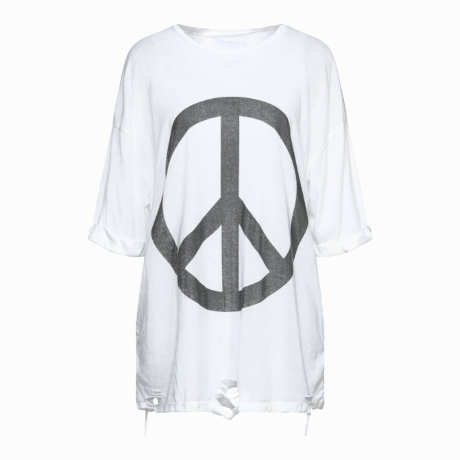 &quot;Peace &amp; Love&quot; Oversized Women&#39;s T-shirt in distressed white cotton