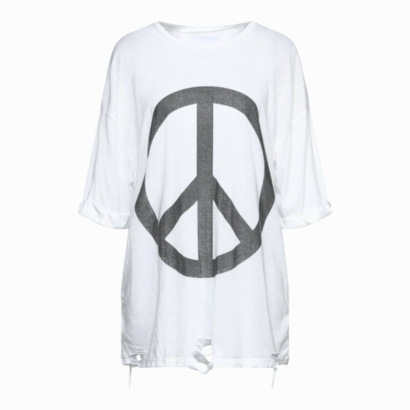 &quot;Peace &amp; Love&quot; Oversized Women&#39;s T-shirt in distressed white cotton