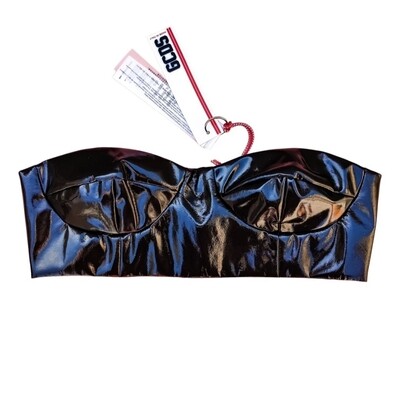 Black Vinyl Bandeau Top for Women - Bustier