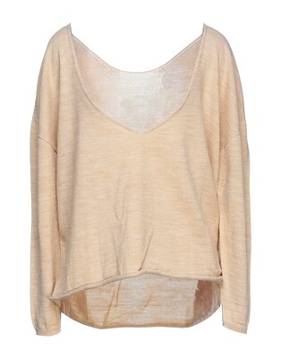 Women&#39;s Mélange Beige Wool Sweater with V-Neck