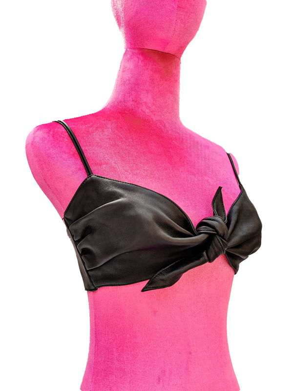Top à Nouer Femme Noir En Cuir Véritable - Bralette Chic