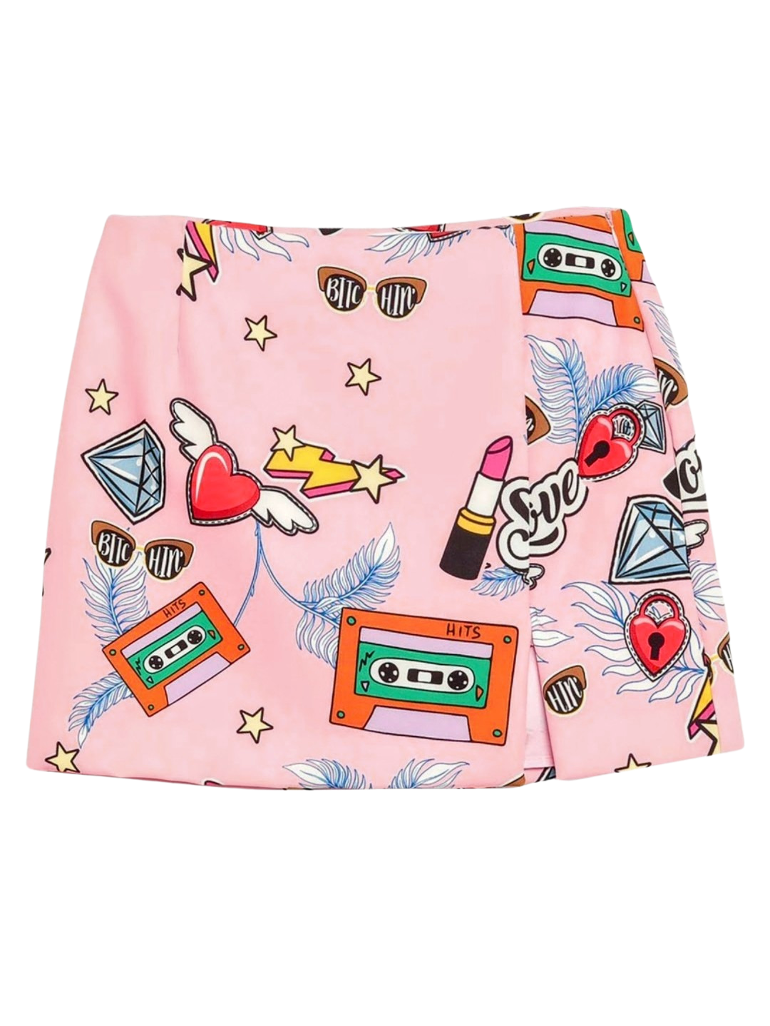 Women&#39;s Short Pink Skirt with Feminine Arty Print