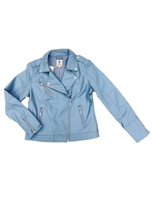Women&#39;s sky blue leather perfecto