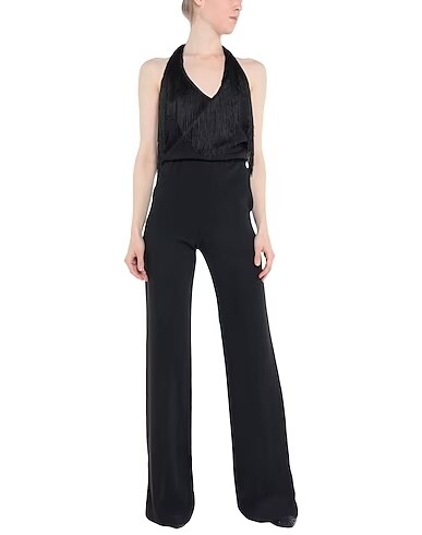 Women&#39;s Black Backless Jumpsuit with Fringes and Flared Legs