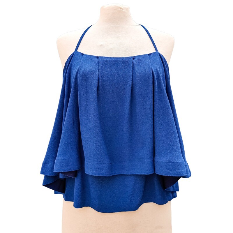 Navy Blue Flowy Top with Thin Straps - Woman
