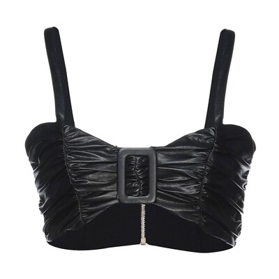 Crop top simili cuir noir froncé - Nine minutes