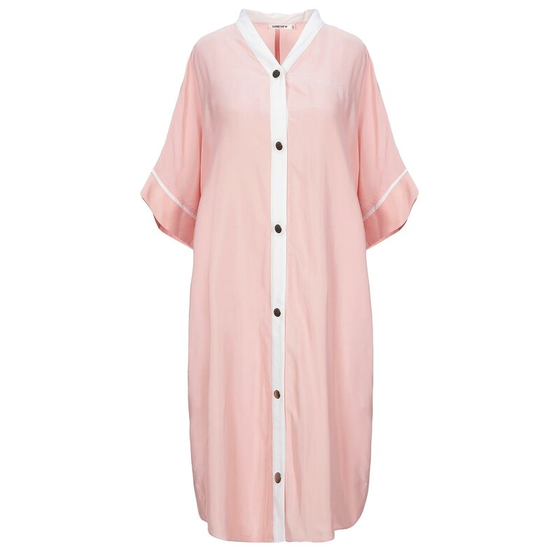 Peach Pink Silk Shirt Dress - Size S