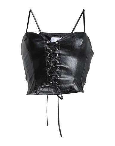 Women&#39;s Bustier Top with Lace - Black Faux Leather