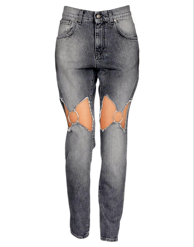 Gray Women&#39;s High Waist Jean - Mom Fit with Thigh Cut