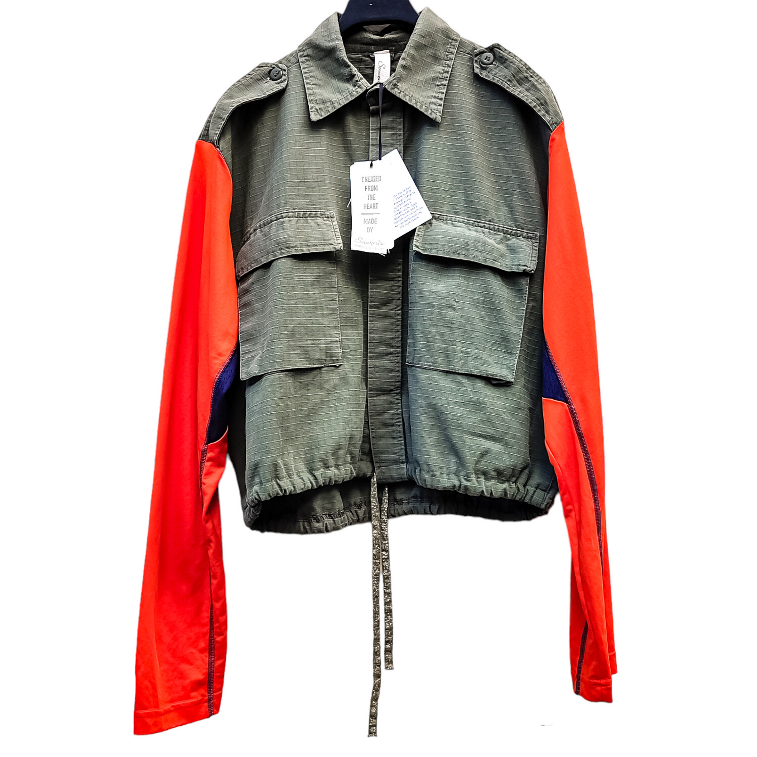 Khaki Women&#39;s Jacket, Chic Military Style - Long Orange Sleeves