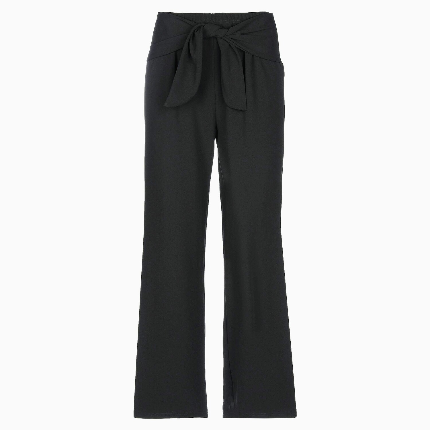 Black Palazzo Pant for Women - Elastic Waistband with Tying Belt
