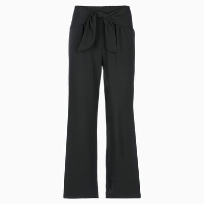 Pantalón Palazzo Negro Mujer - Cintura Elástica con Cinturón para Atar