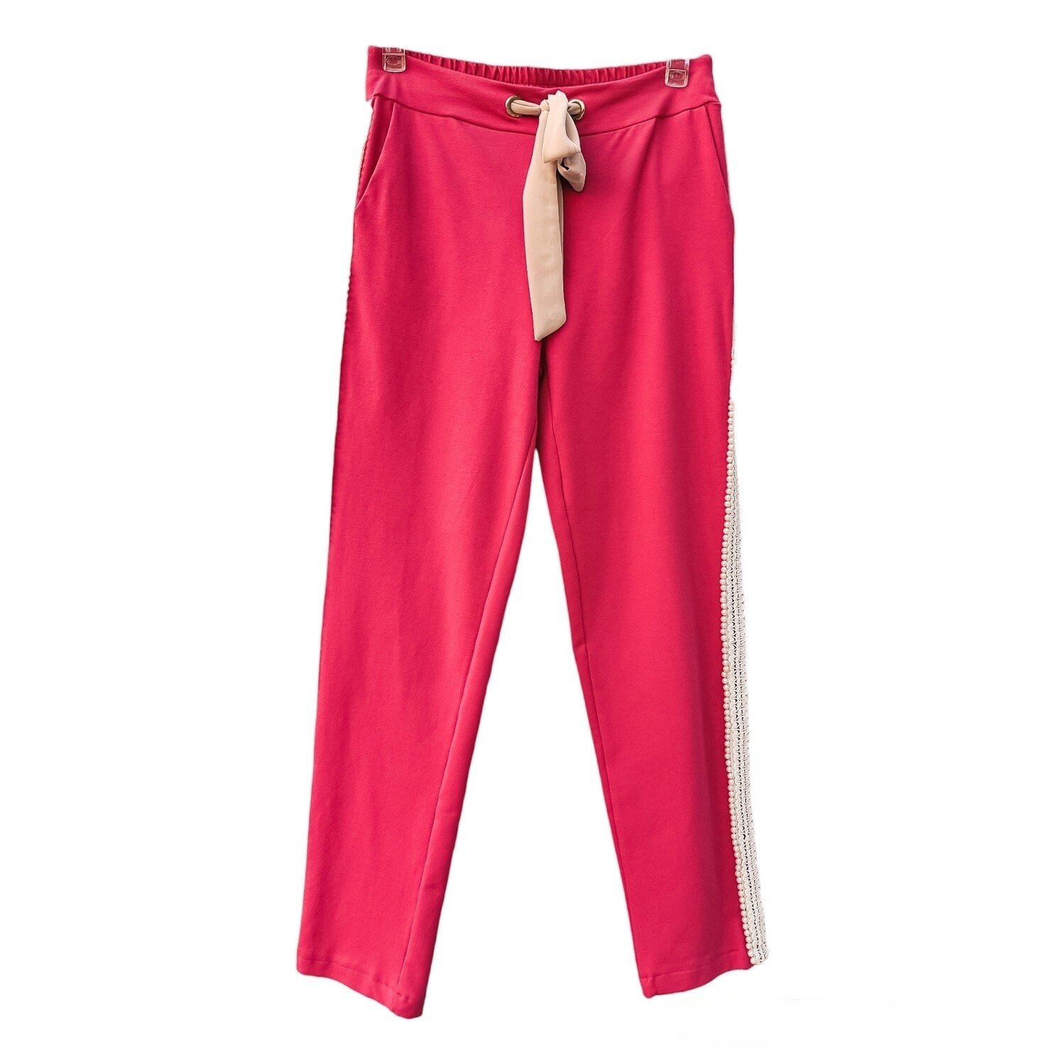 Pink Women&#39;s Jogging Pants - Lace &amp; Pearls, High Waist